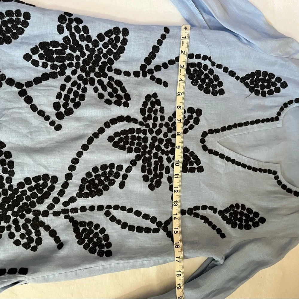 Tory Burch Blue Embroidered Linen Tunic Top